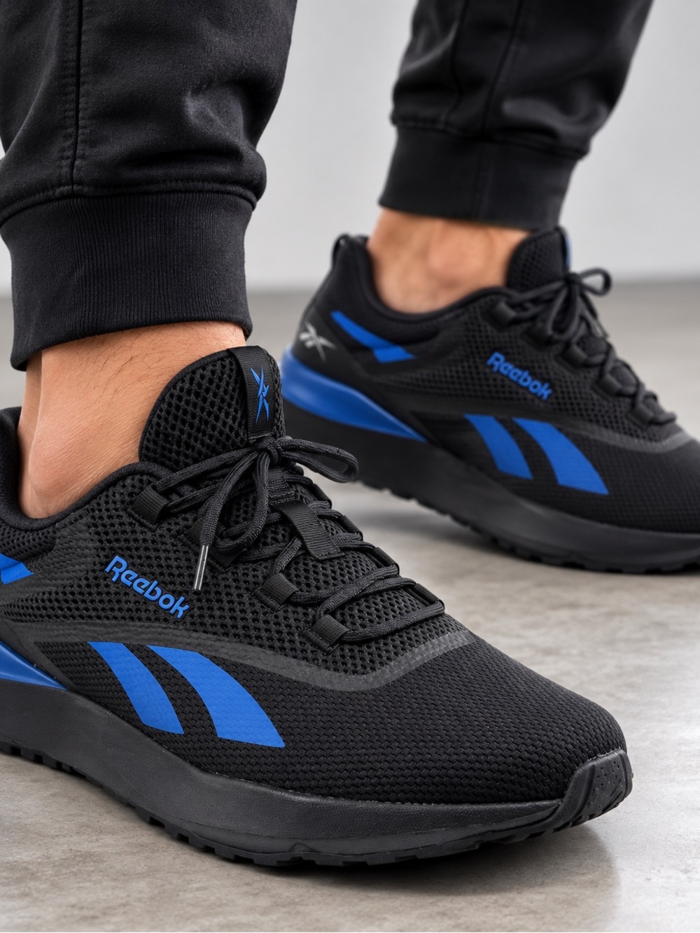 Reebok Black with Blue Accent Mesh Trainers